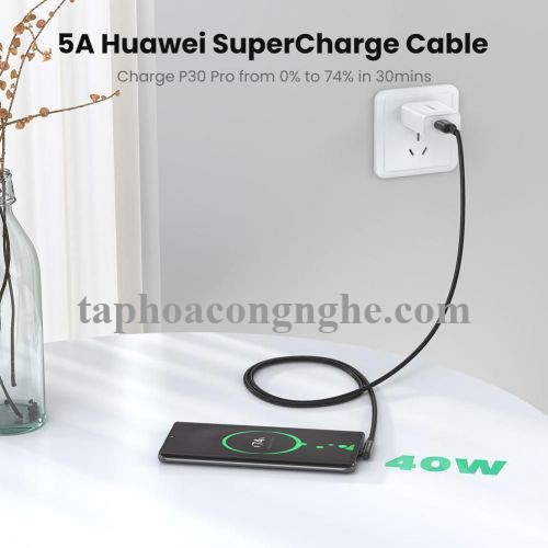 Ugreen 70431 50cm bẻ góc C 90 độ Cáp USB A sang Type-C 2.0 màu đen truyền dữ liệu từ máy tính ra điện thoại dài 0.5M US317 30070431